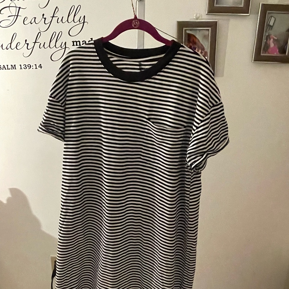 Time and Tru Black and White Striped Top
